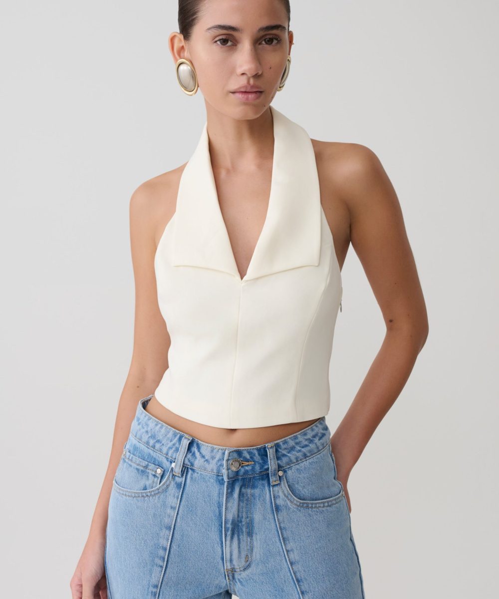 Calla Collared Sleeveless Halter Top - Ivory
