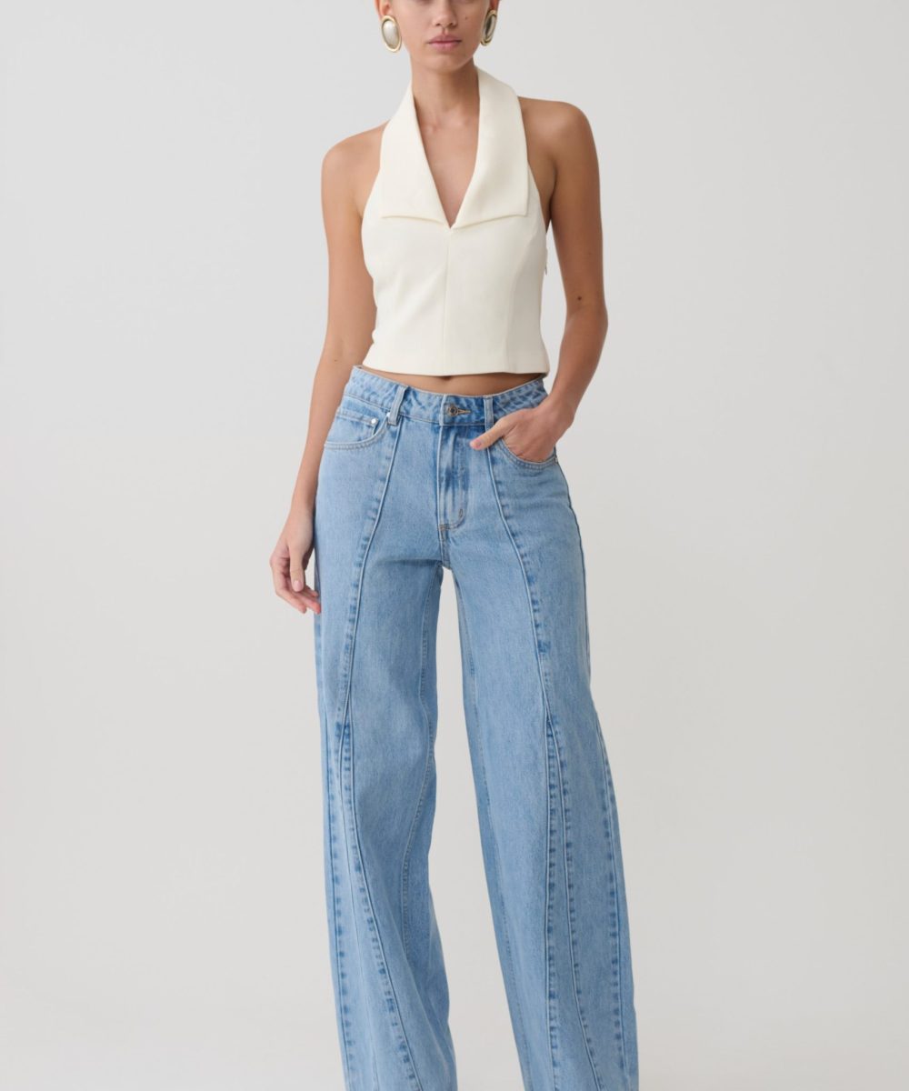 Roy Mid Rise Wide Leg Denim Jeans - Classic Blue