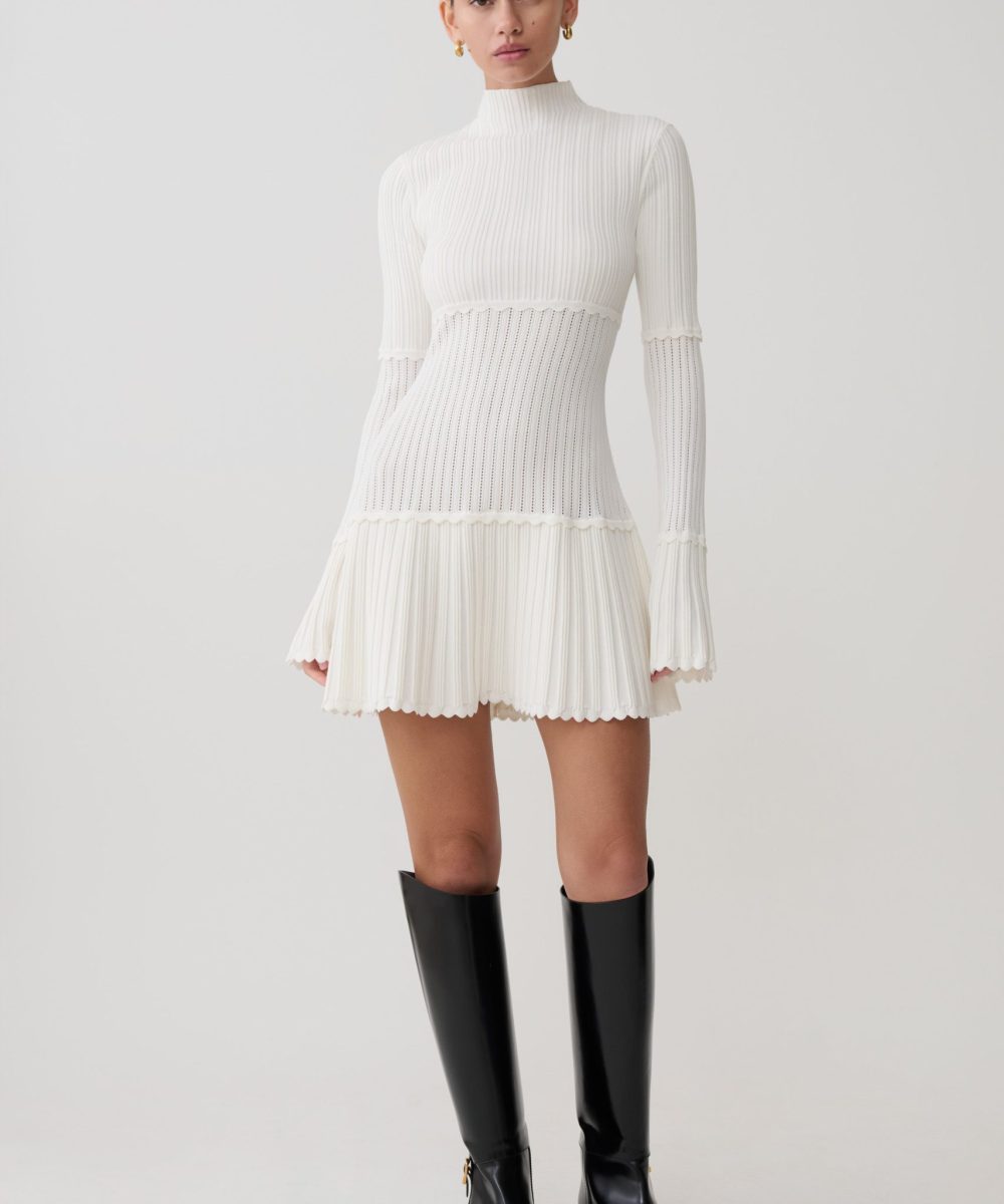 Adena Pointelle Knit Mini Dress - Ivory