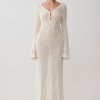 Kayleigh Crochet Fishtail Flare Sleeve Maxi Dress - White