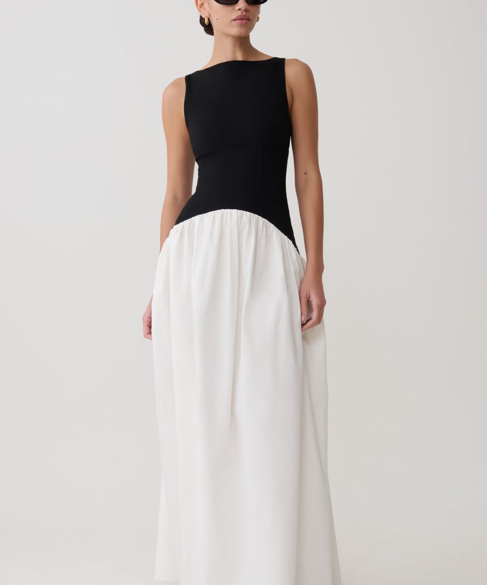 Acacia Contrast Sleeveless Maxi Dress - Black/White