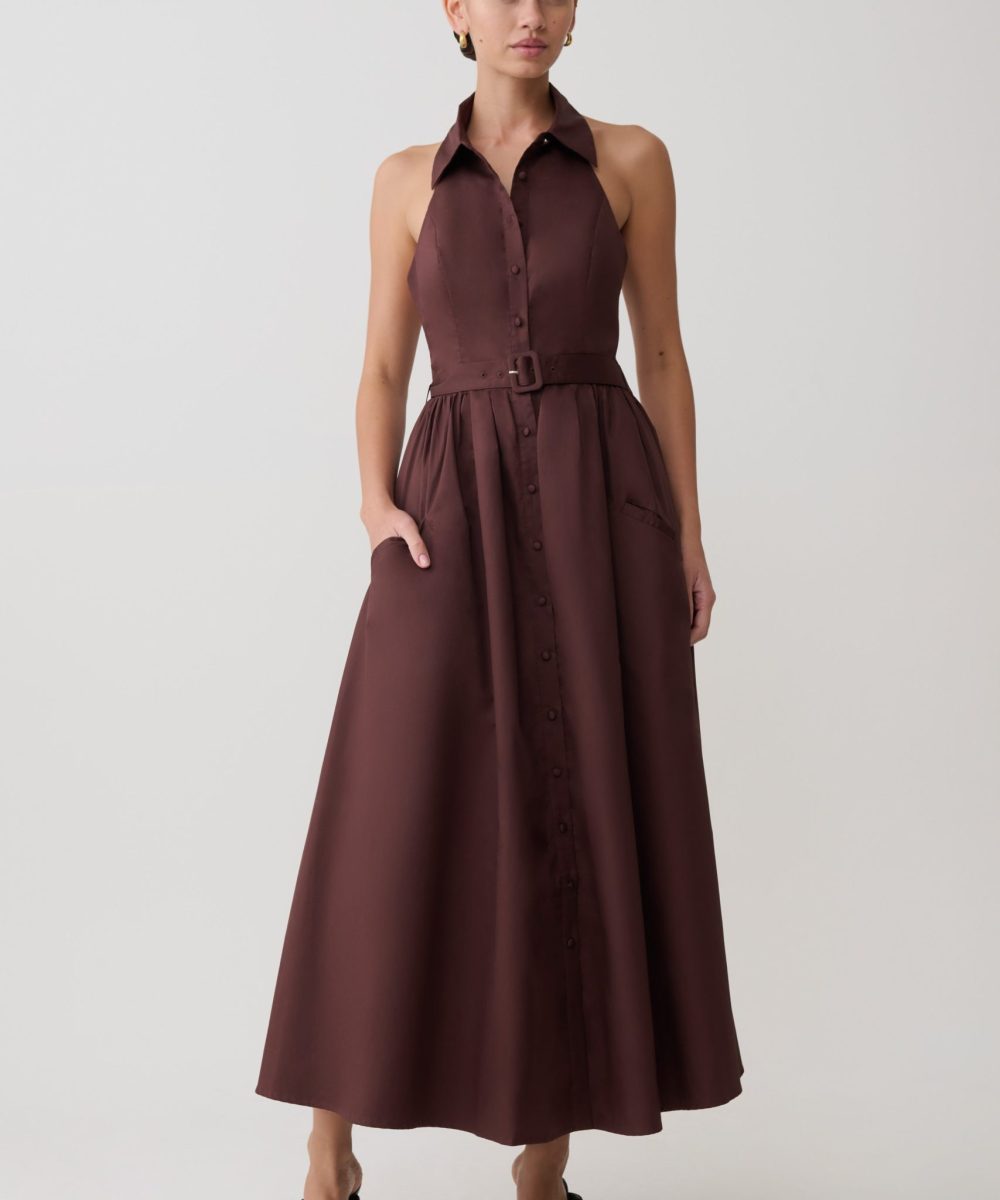 Cindy Collared Midi Dress - Chocolate