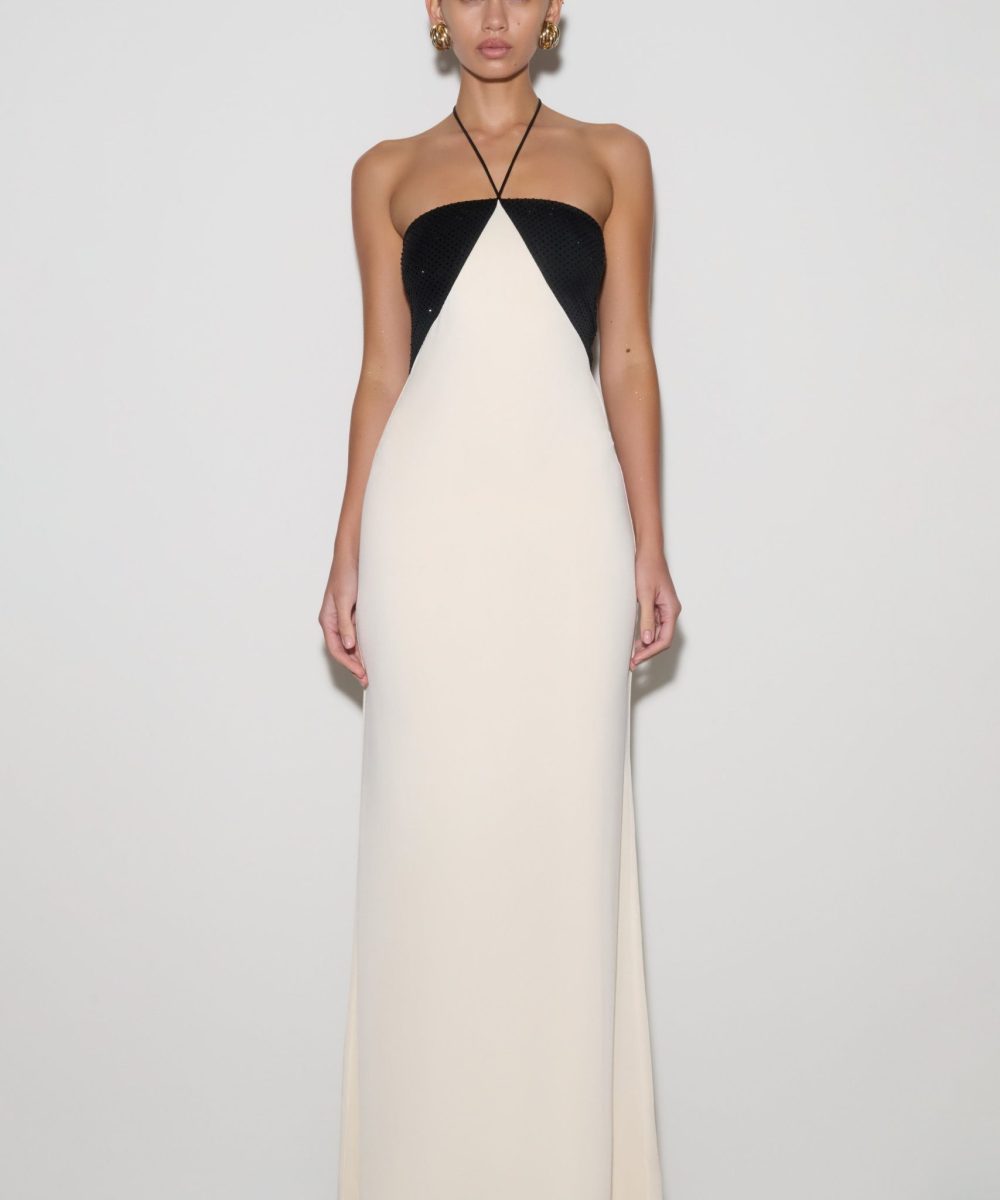 Hien Sequin Halter Maxi Dress - Black/Ivory