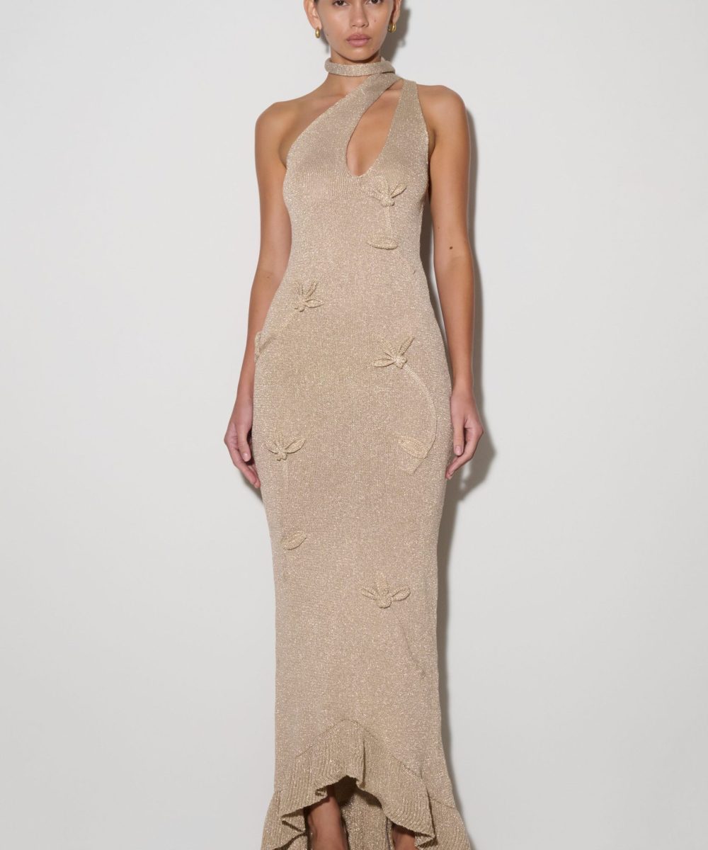 Celestino Floral Metallic Knit Maxi Dress - Gold