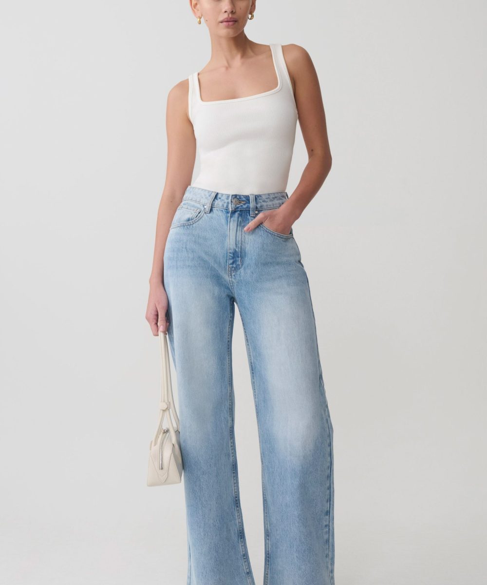 Sebastian Straight Leg Denim Jeans With Fray Hem - Washed Light Blue