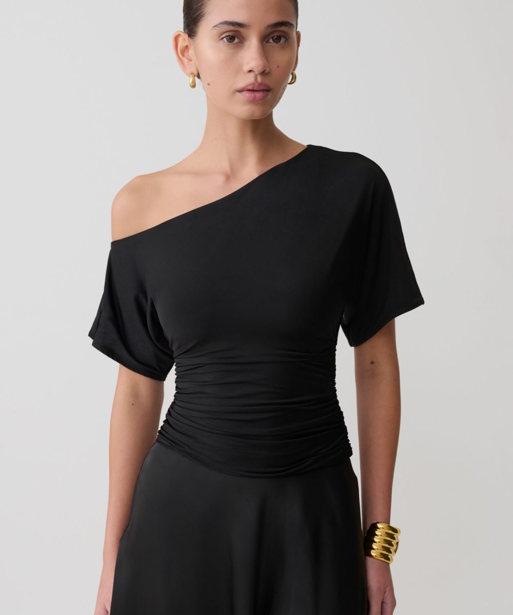 Luu Off Shoulder Slinky Top - Black