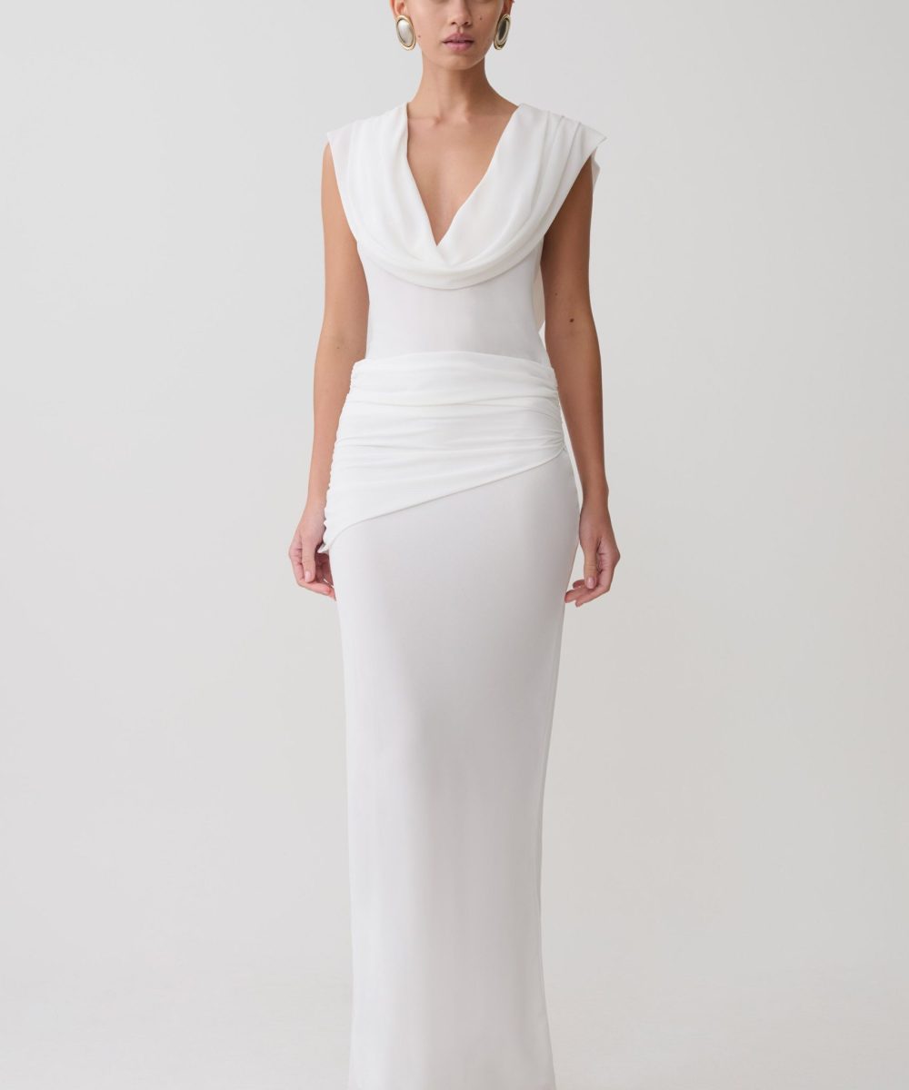 Giulia Chiffon Draped Maxi Dress - White