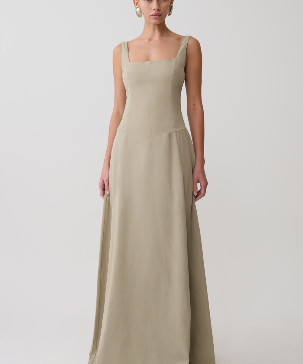 Salma Drop Waist Cotton Maxi Dress - Sage