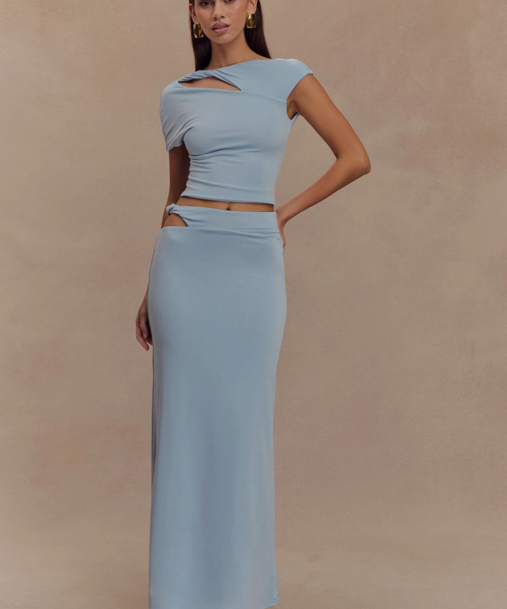 Haven Slinky Twist Midi Skirt - Pale Blue
