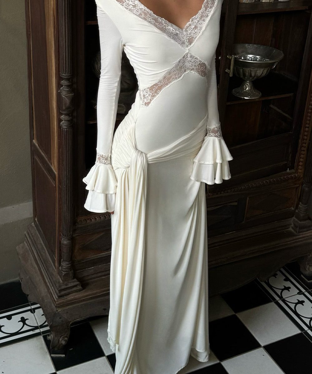Electra Slinky Lace Maxi Dress - Ivory