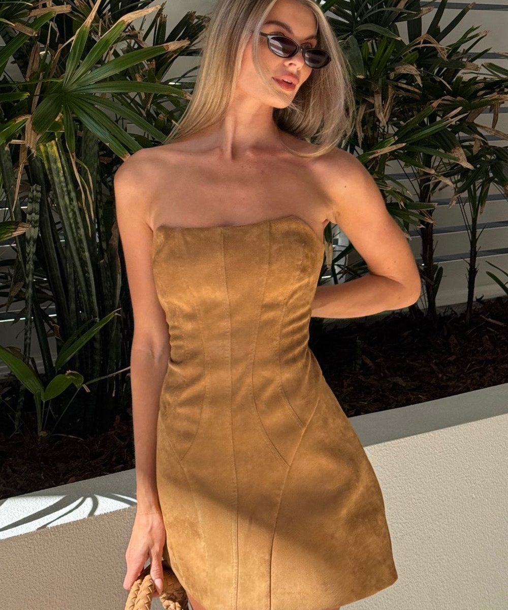 Andy Faux Suede Mini Dress - Camel