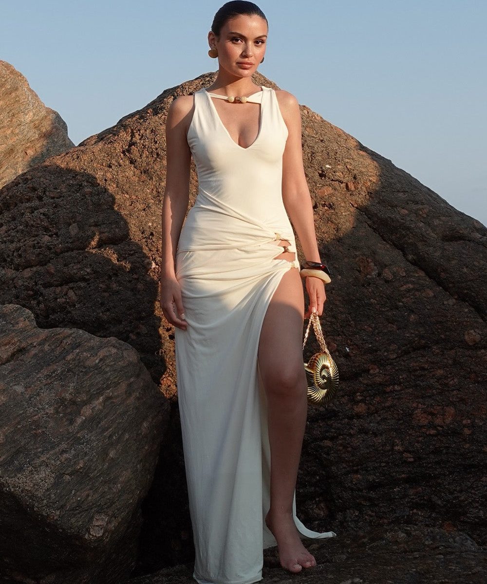 Kaiden Slinky Beaded Maxi Dress - Ivory