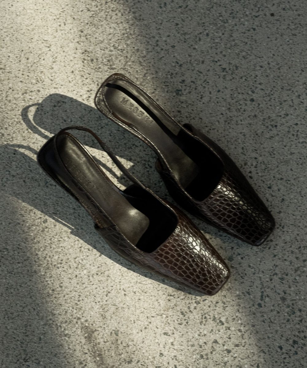 Maren Faux Leather Crocodile Heel - Chocolate
