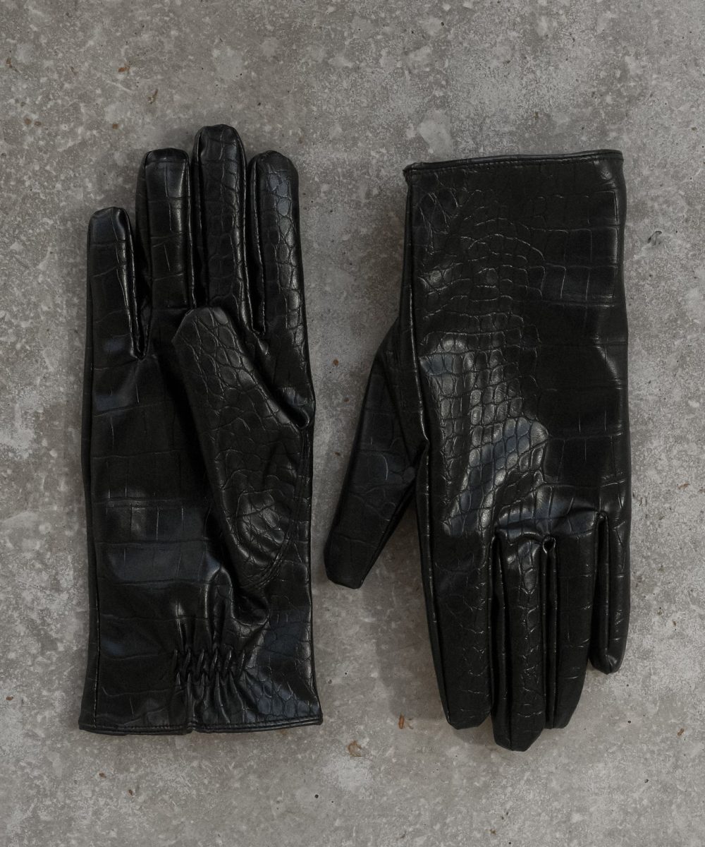 Atlas Faux Leather Crocodile Gloves - Black