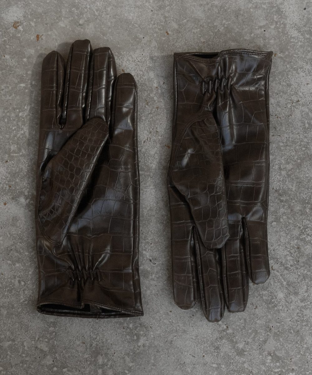 Atlas Faux Leather Crocodile Gloves - Chocolate