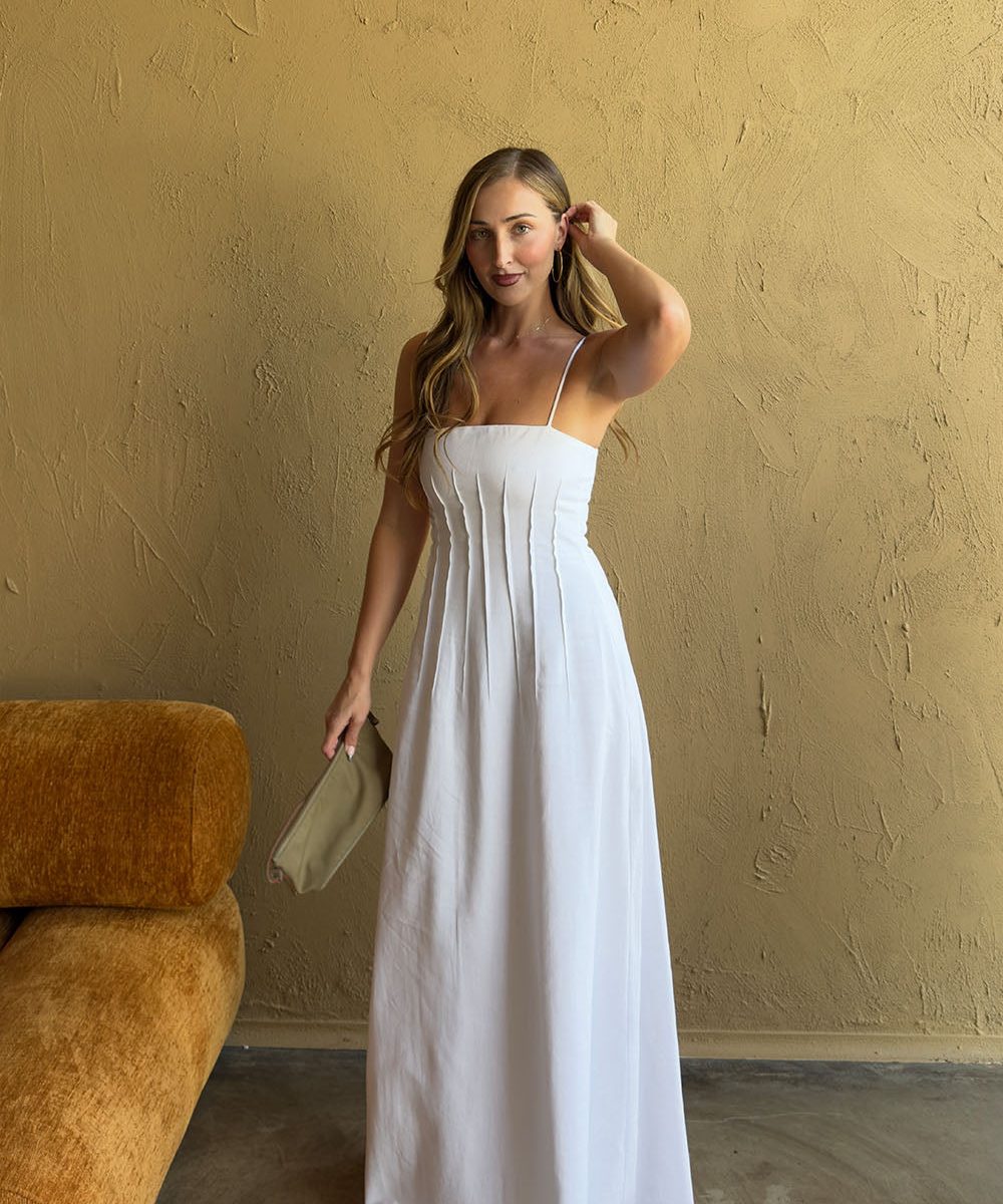 Sofie Pintuck Linen Maxi Dress - White