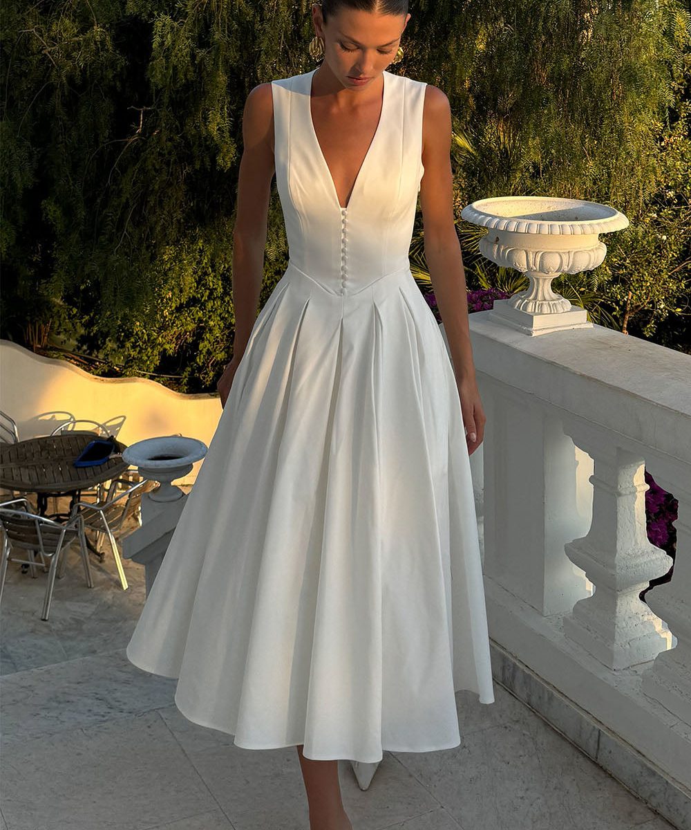 Keely Cotton Sleeveless Midi Dress - White
