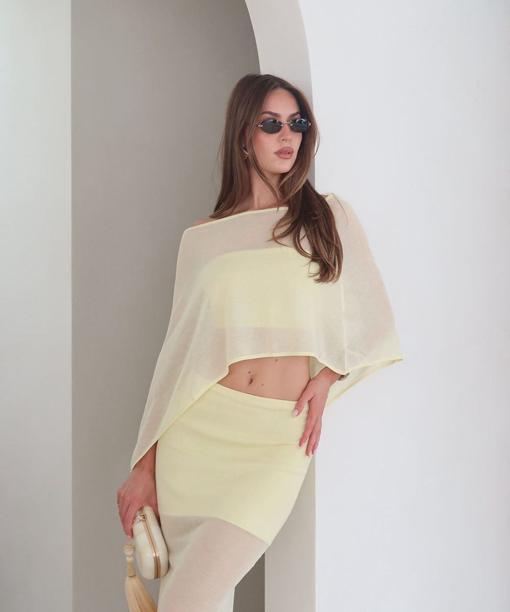 Lyra Sheer Knit Cape - Lemon