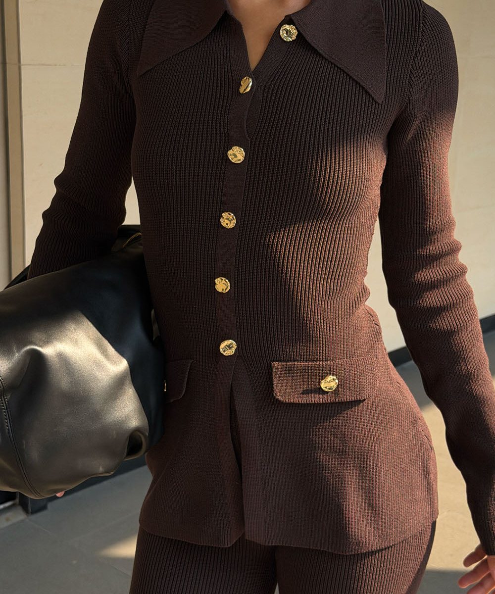 Suzie Ribbed Long Sleeve Longline Top - Chocolate