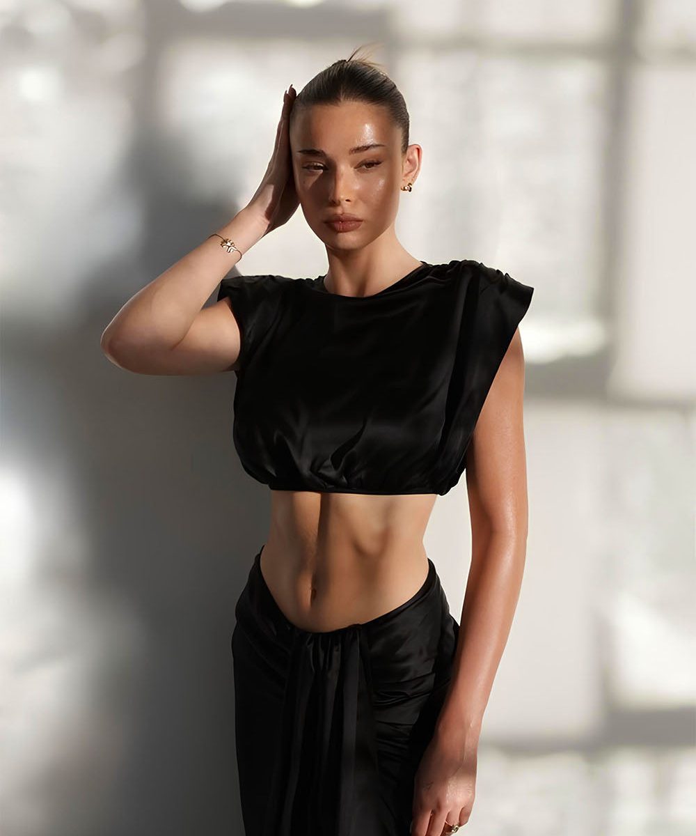 Zendaya Silk Crop Top - Black