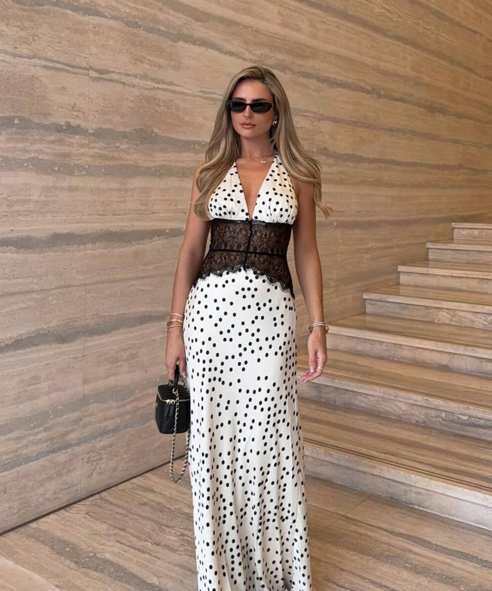 Dinah Lace And Satin Maxi Dress - Polkadot