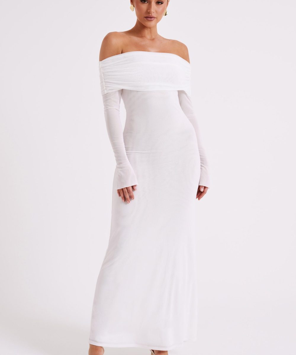 Josie Off Shoulder Mesh Maxi Dress - Ivory