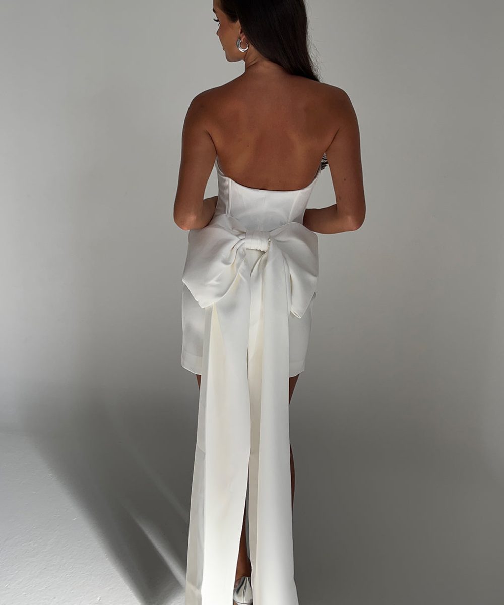 Meredith Strapless Bow Mini Dress - White