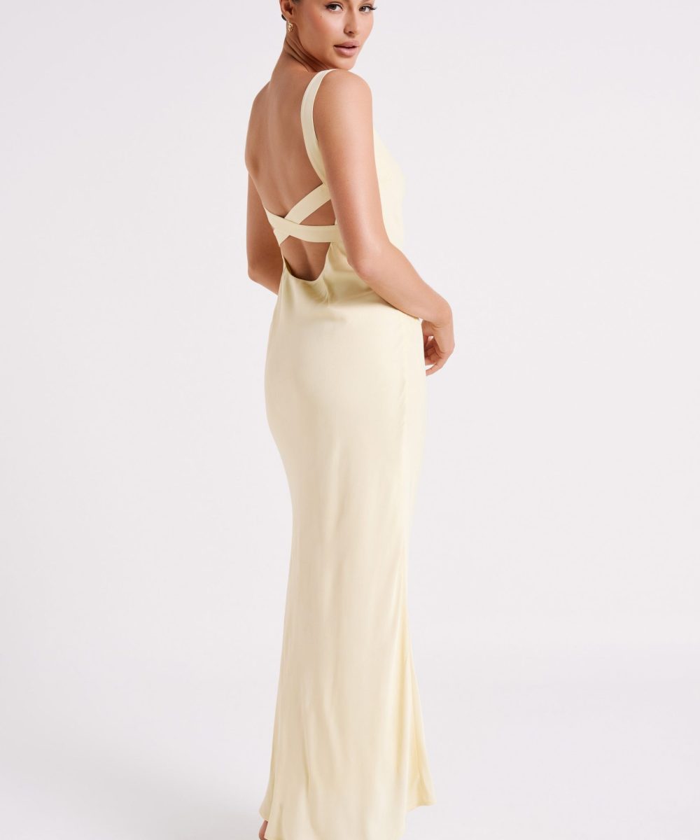 Ensley Satin Maxi Dress - Light Yellow