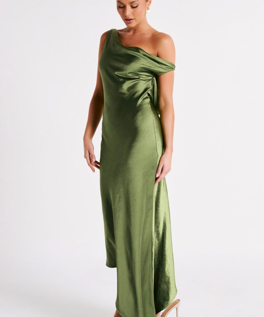 Yvette Slip Maxi Dress With Asymmetrical Hem - Emerald