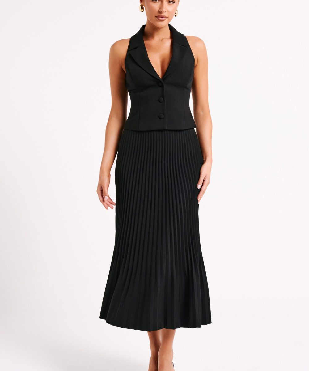 Twyla Pleated Suiting Maxi Skirt - Black