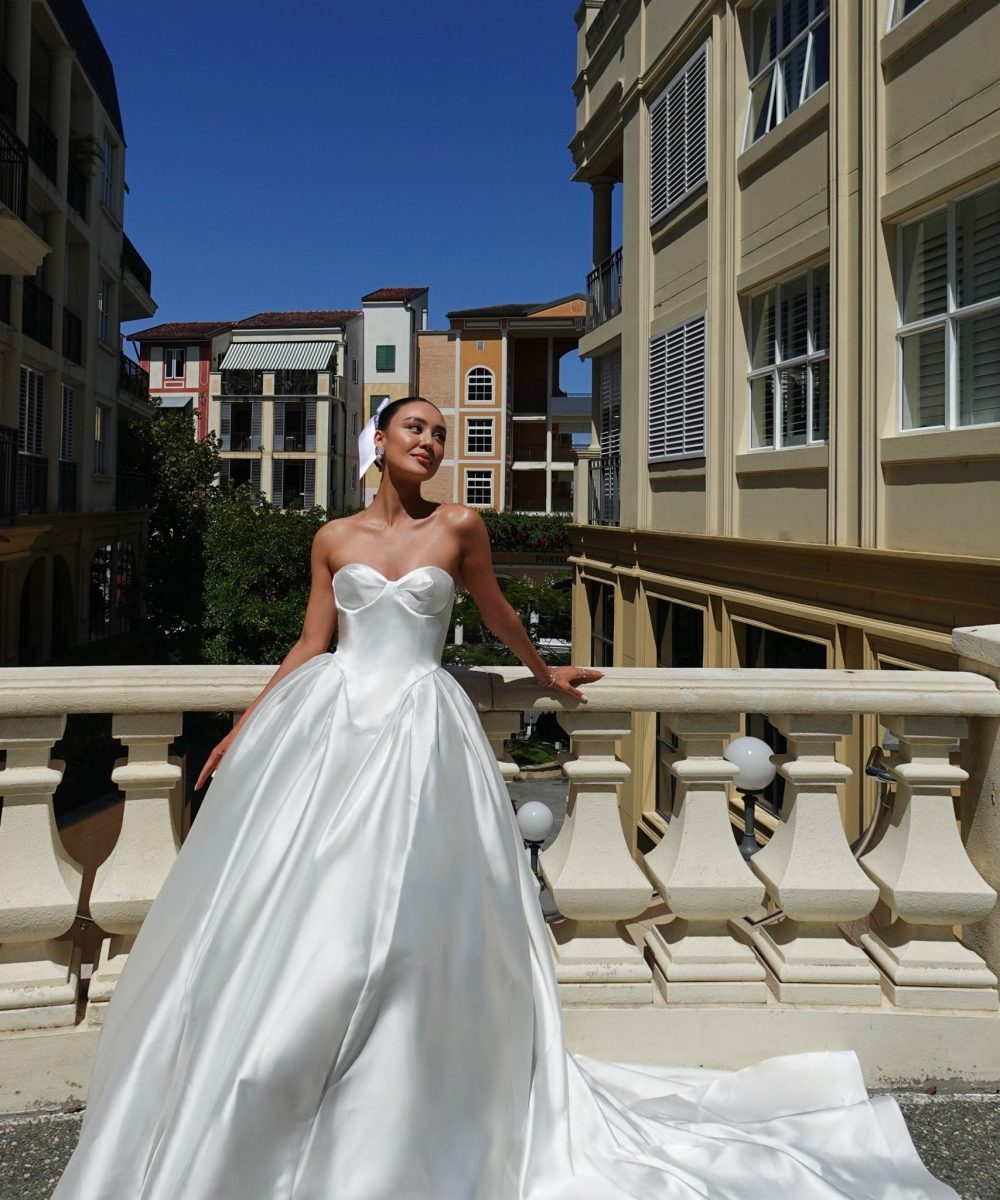 Delphine Satin Strapless Maxi Gown - White