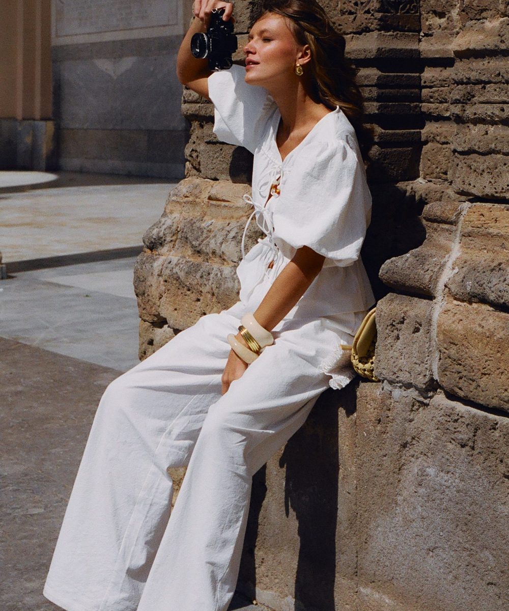 Janayia Cotton Wide Leg Pants - White