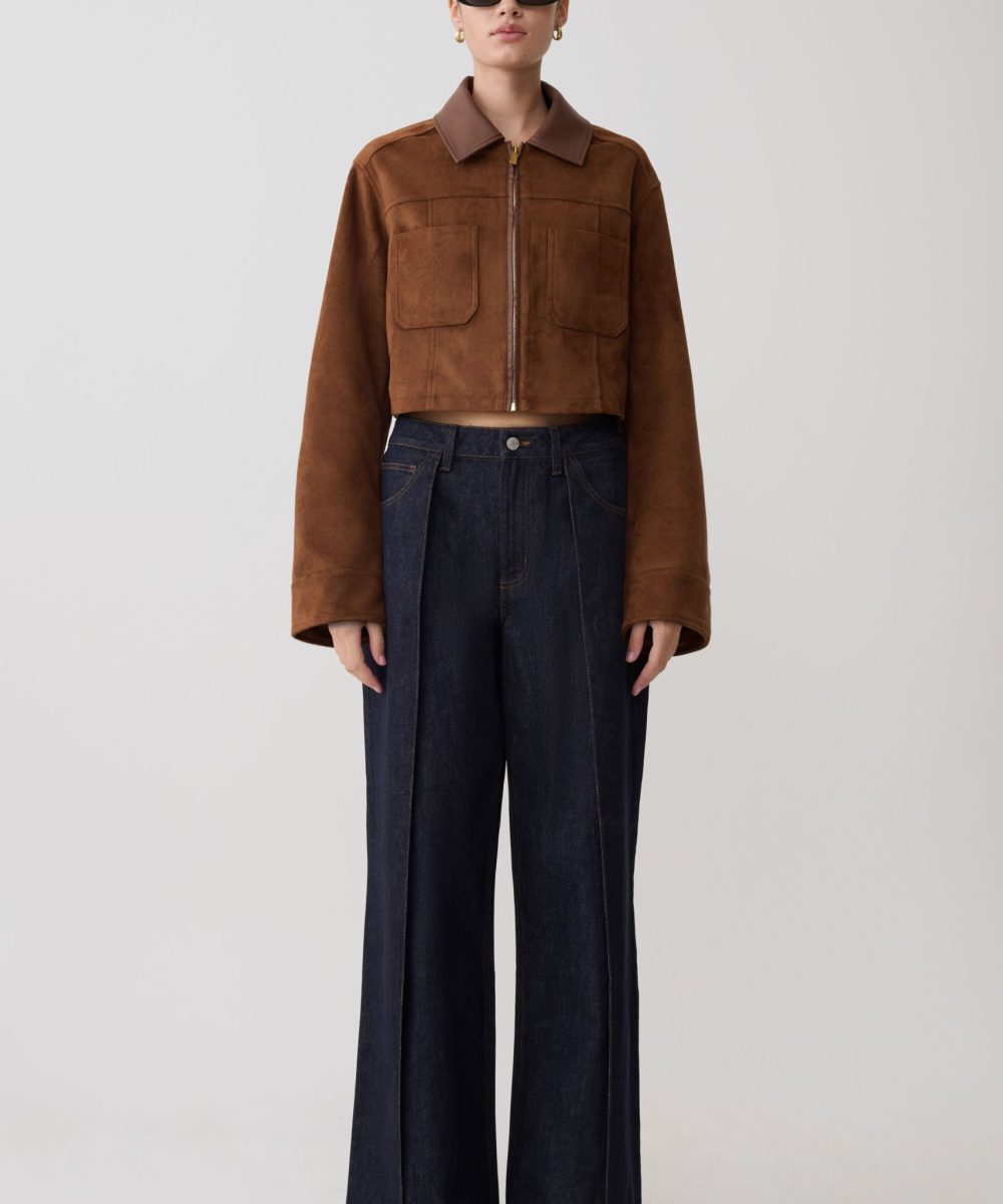 Remy Faux Suede & Leather Collared Jacket - Tan