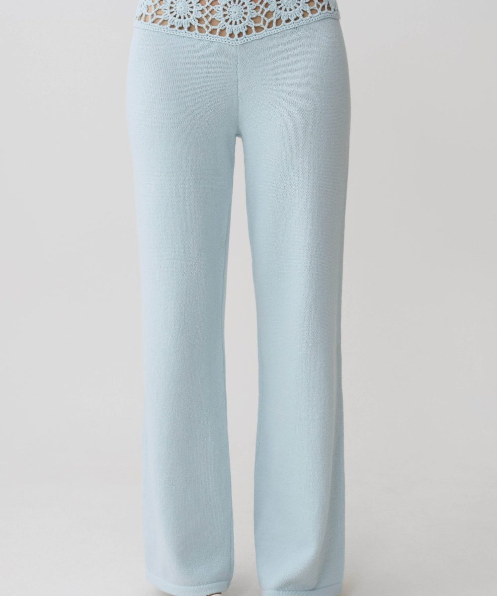 Miley Crochet Waistband Straight Leg Pant - Pale Aqua
