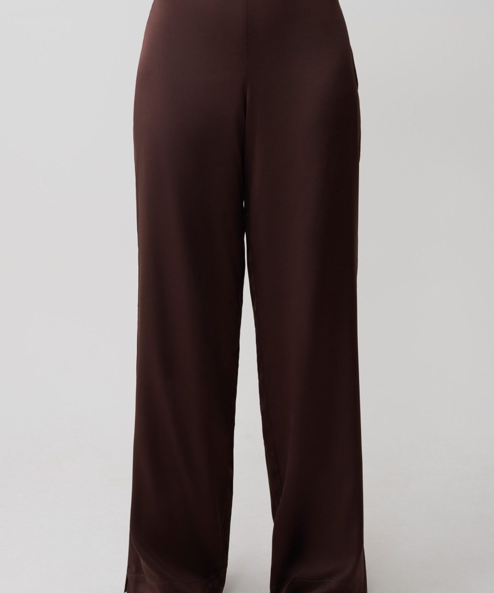 Kayla Silk Blend Straight Leg Pants - Dark Chocolate