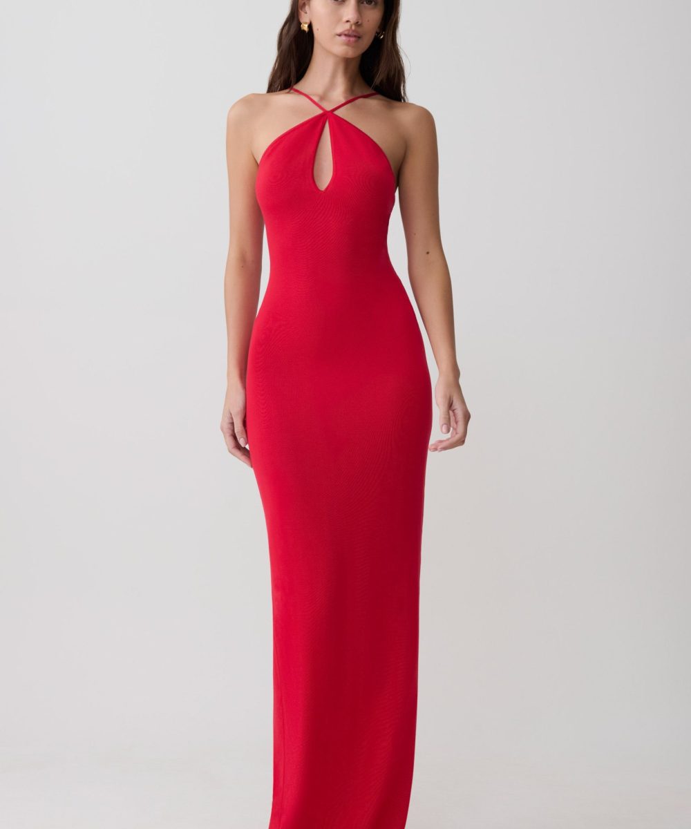 Ashtin Cross Front Knit Maxi Dress - Red