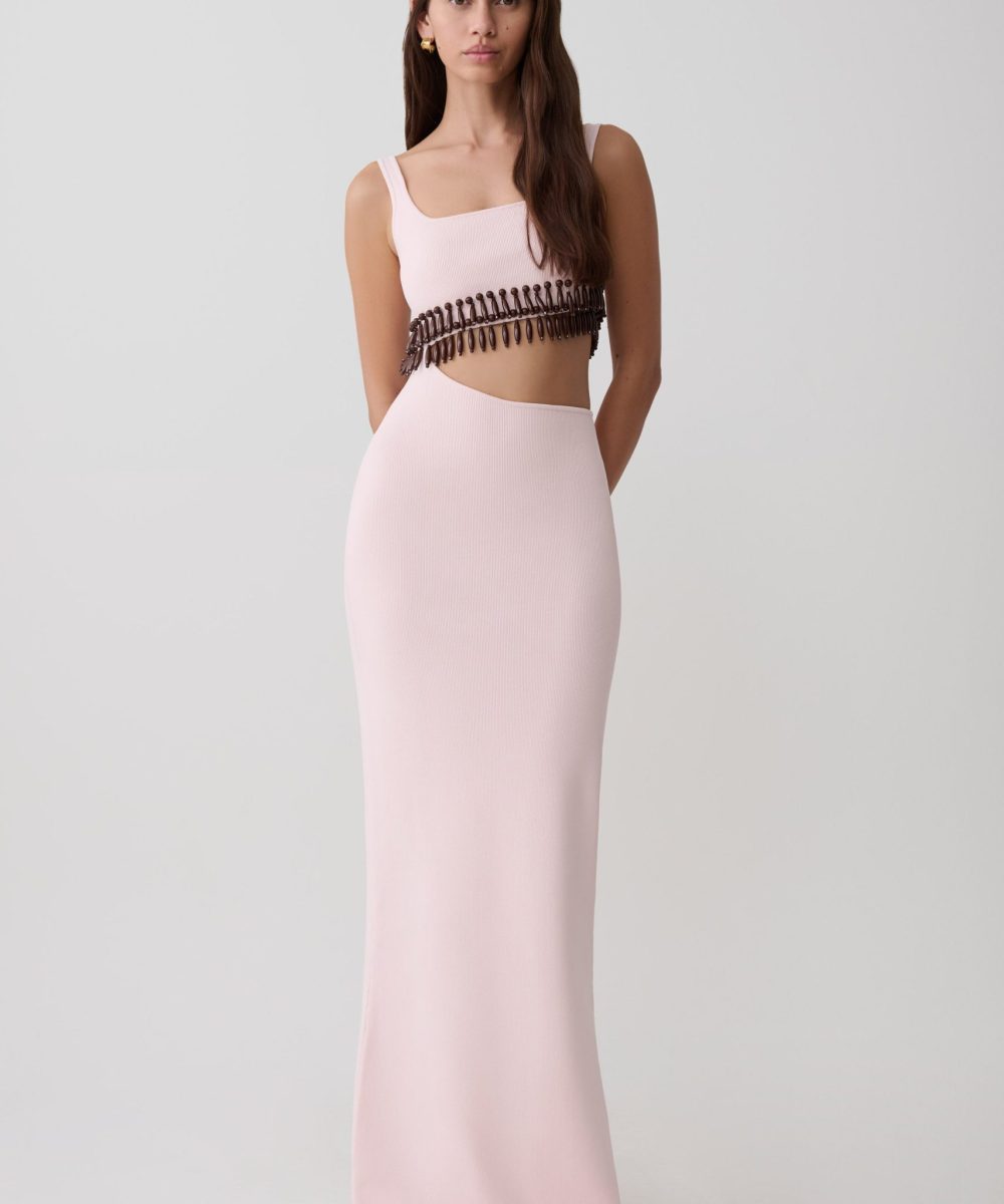 Ruvic Knit Maxi Beaded Dress - Baby Pink