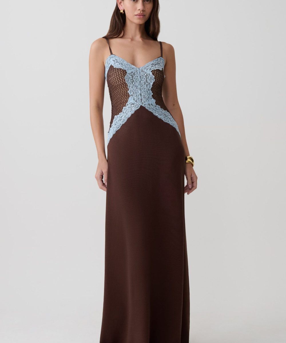 Bray Knit & Lace Maxi Dress - Chocolate/Blue