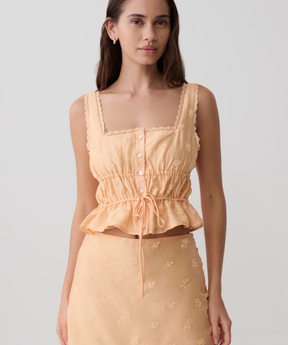 Vivian Embroidered Sleeveless Top - Orange