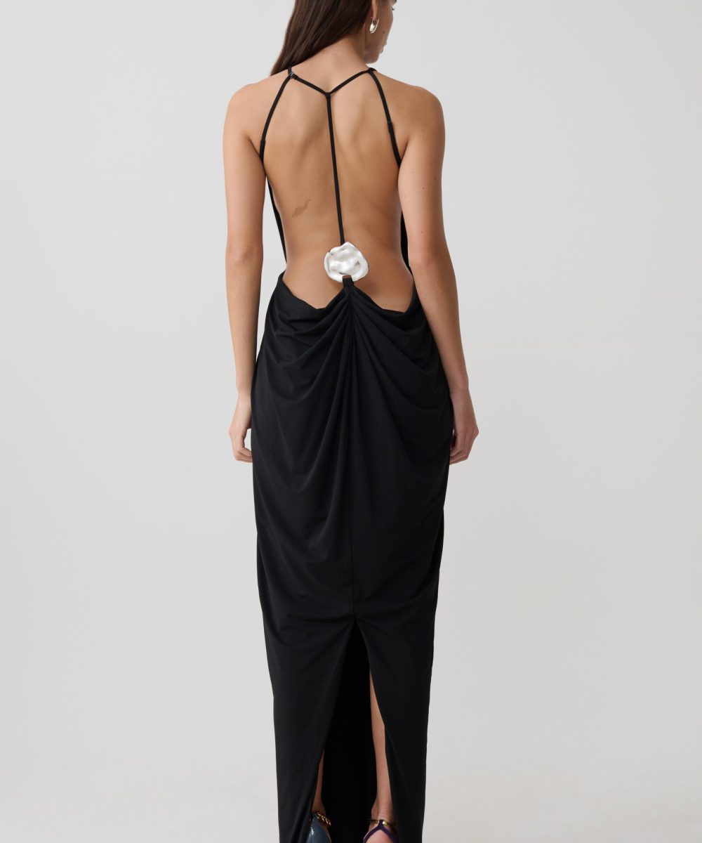 Bahari Low Back Halter Maxi Dress - Black