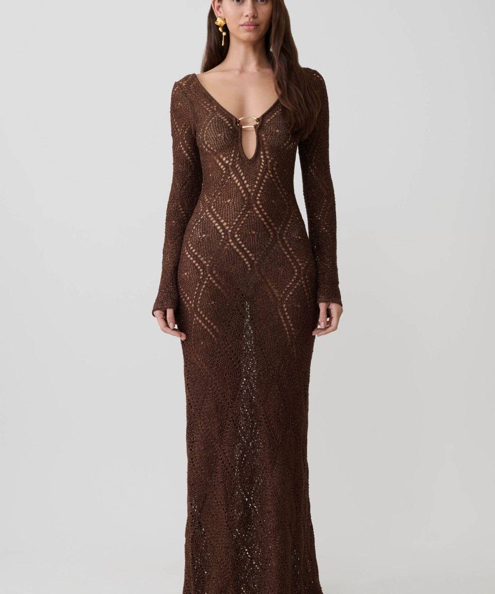 Chelsea Lurex Crochet Maxi Dress - Bronze