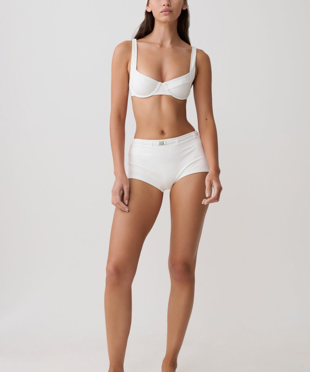 Frost Mini Bikini Shorts - White Textured Fabric