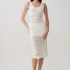 Atlantis Crochet Knit Midi Skirt - White