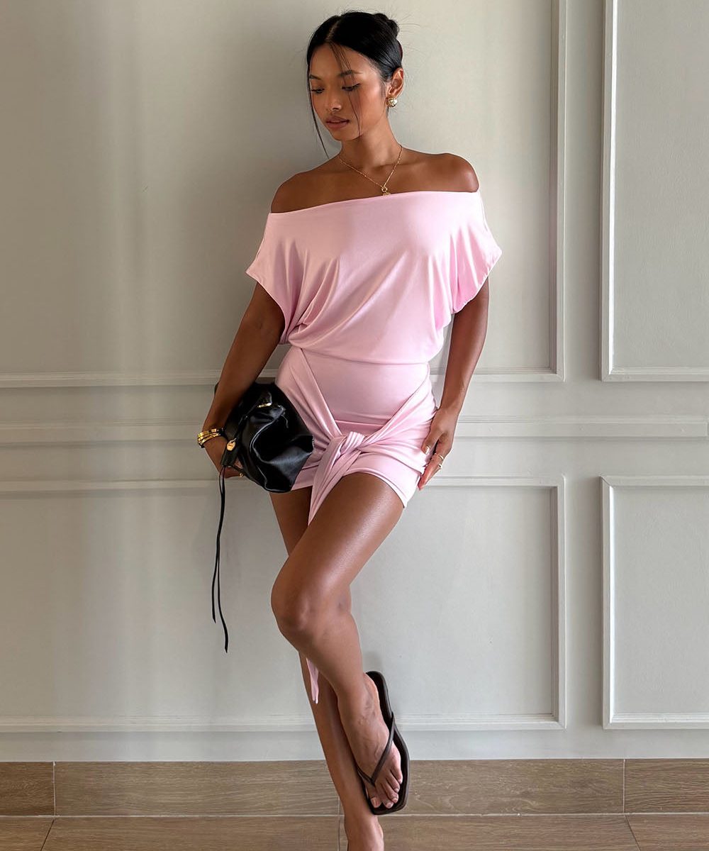 Maiara Shortsleeve Slinky Tie Mini Dress - Pink